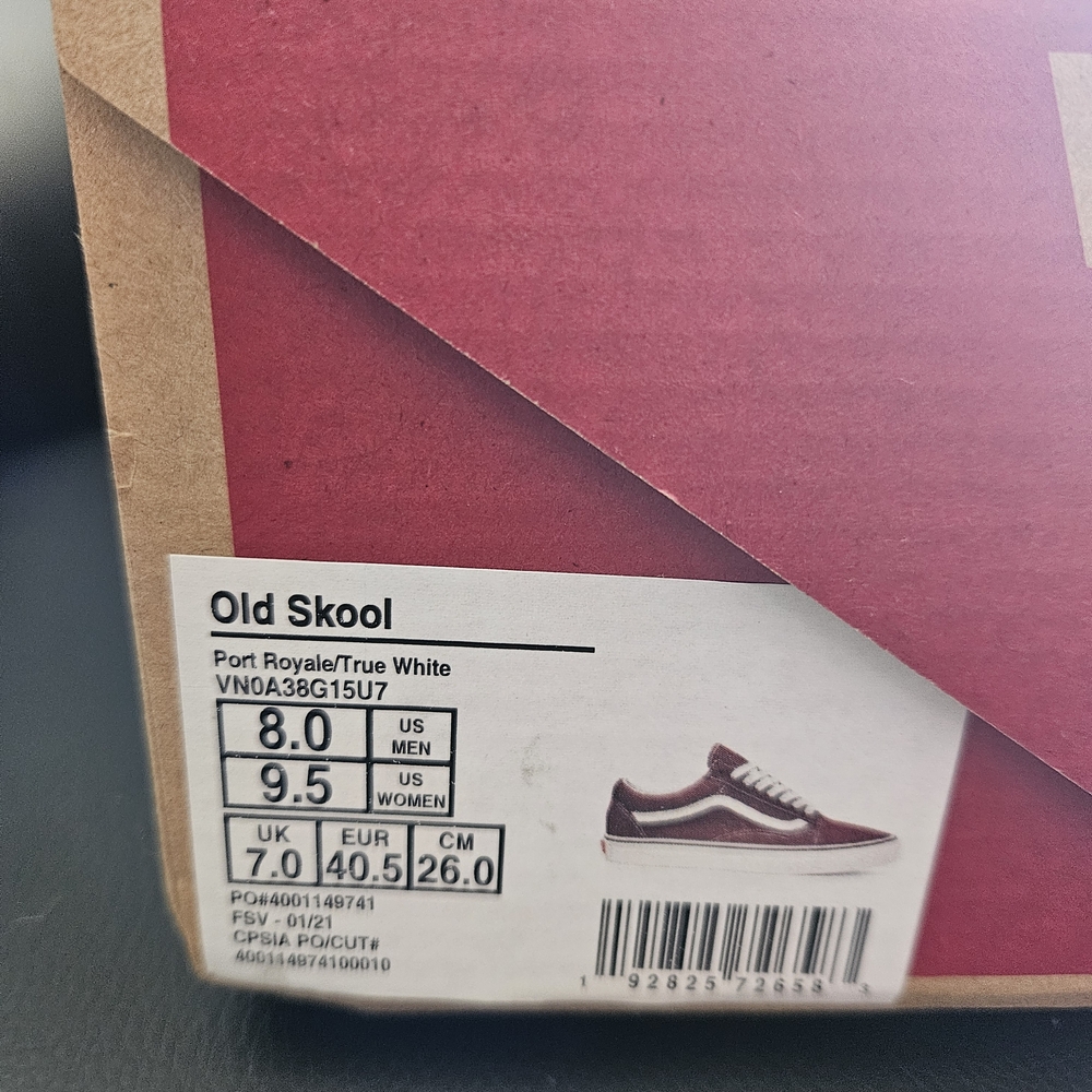 Nwt Vans Old Skool Burgundy and White Sneakers Mens 8 Womens 9.5 - Picture 5 of 10